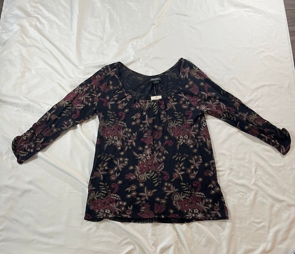 NWT Lucky Brand Burnout Stripe Floral Top Wmns M Y2K 2000s Retro